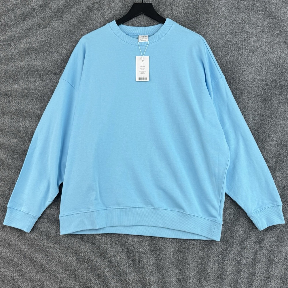 Year of Ours Sweatshirt Womens M/L Sky Blue Cotton Long Sleeve Ribbed Knit NWT